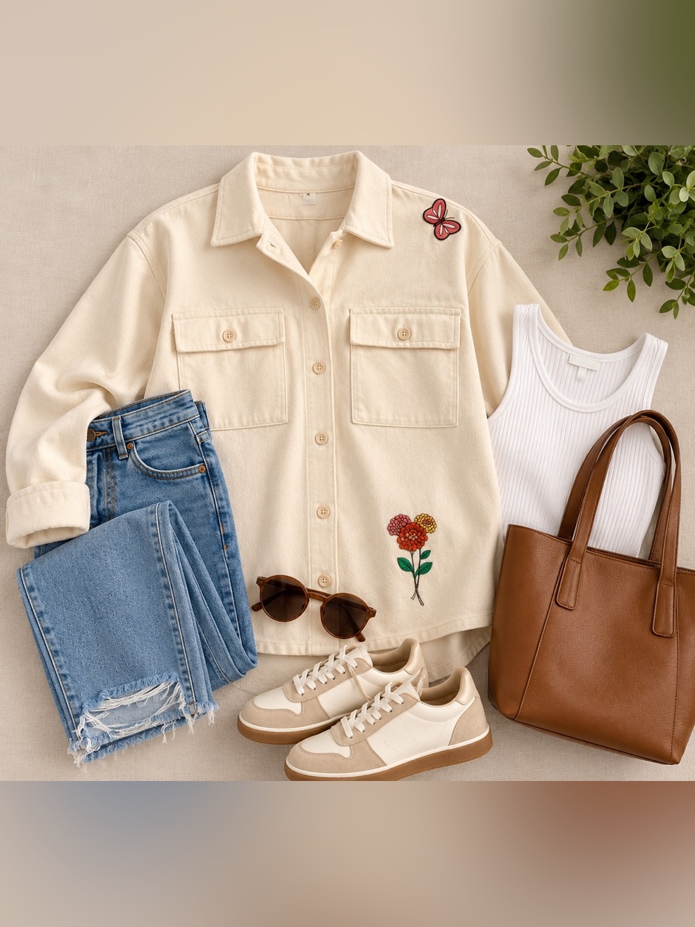 NWT Disney Parks Grow Happiness Embroidered Garden Shacket Women’s L Cream